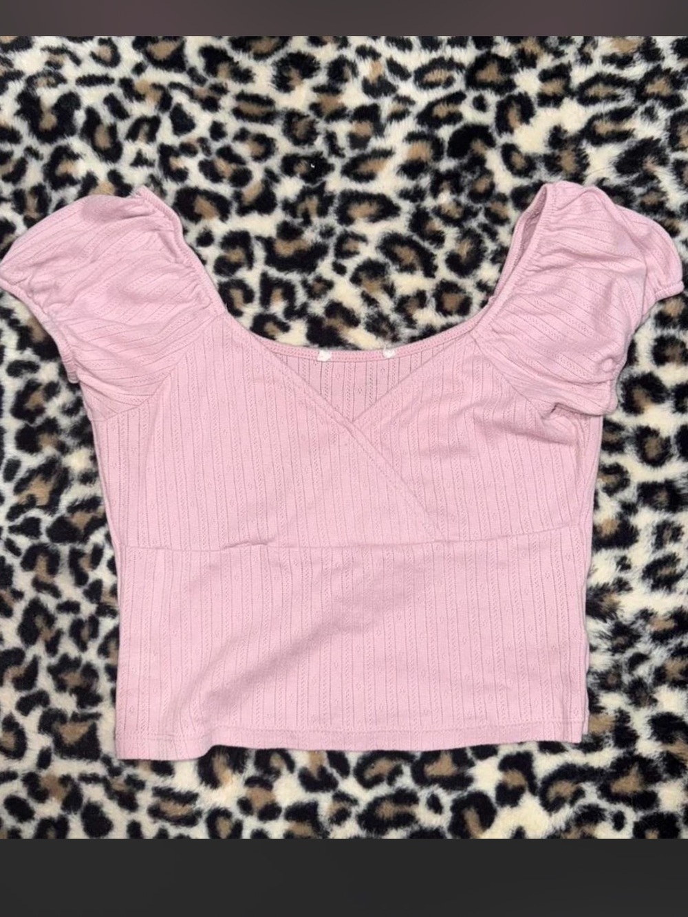 T.J.Maxx Light Pink Ribbed Puff-Sleeve Crop Top